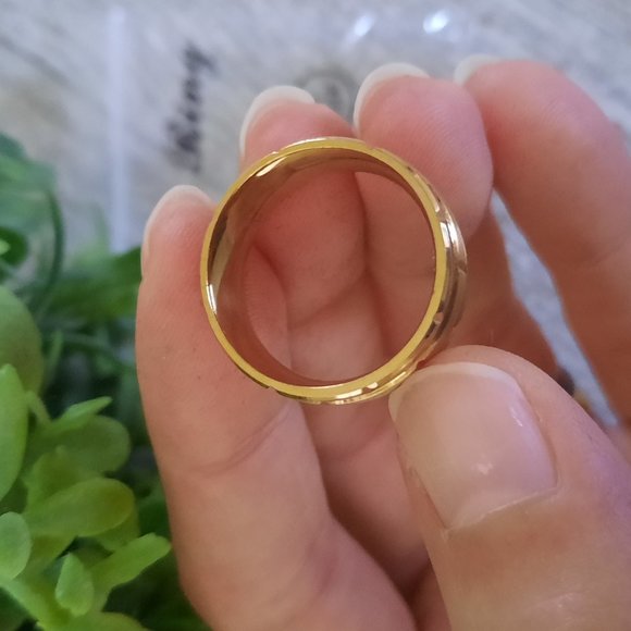 Men's -Plated, Stainless Steel Wide Band Wedding Ring - Double Grooved, Size 7 - Picture 6 of 15